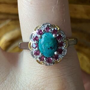 Natural Chrysocolla Orissa Garnet Sterling Silver Ring Size 9